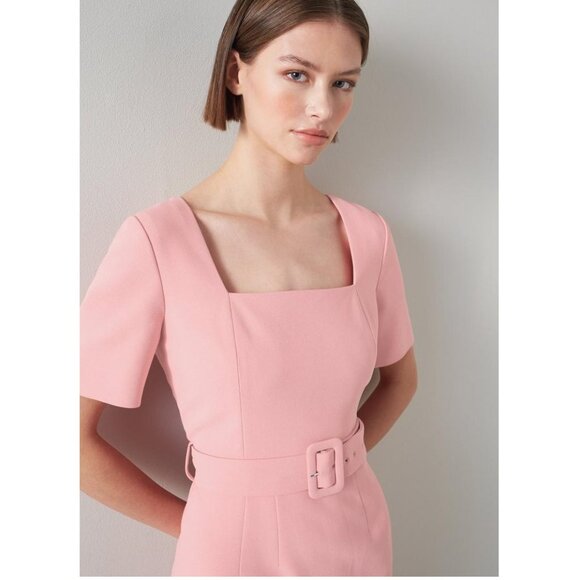 LK BENNETT Leonora Pink Shift Dress / Size 12 / Pink Crepe Belted Work - Picture 3 of 8